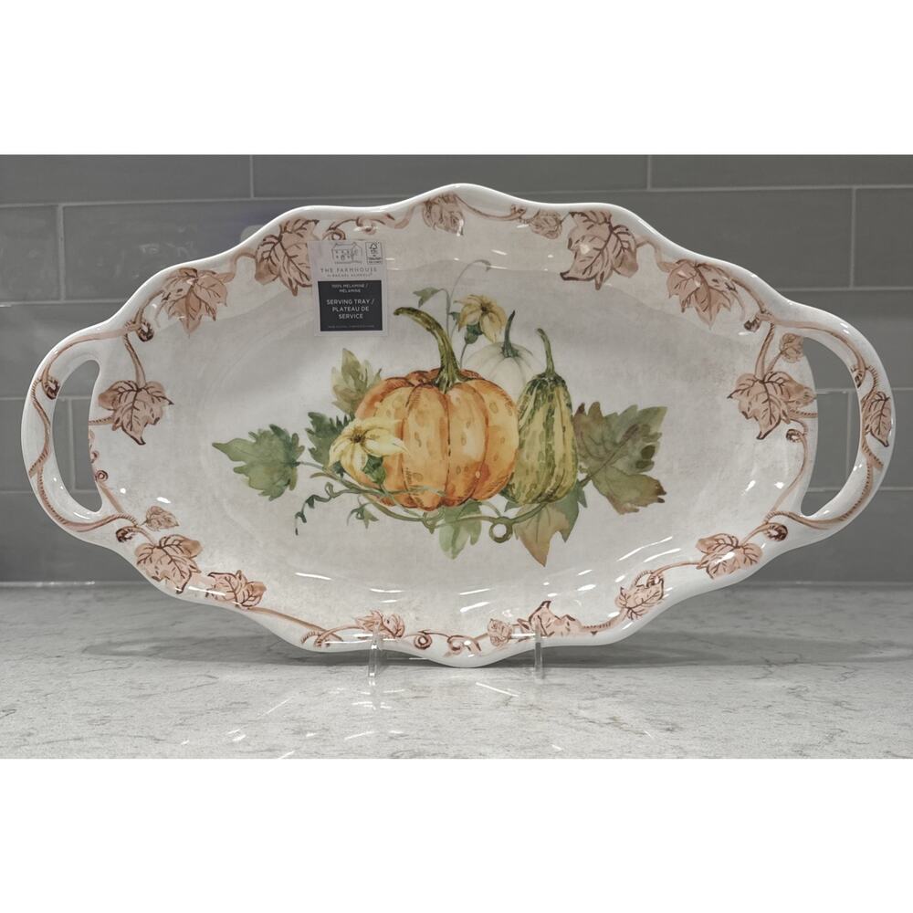 FALL PUMPKINS Large 20x11” Melamine Serving Tray Platter w/ Handles Farmhouse